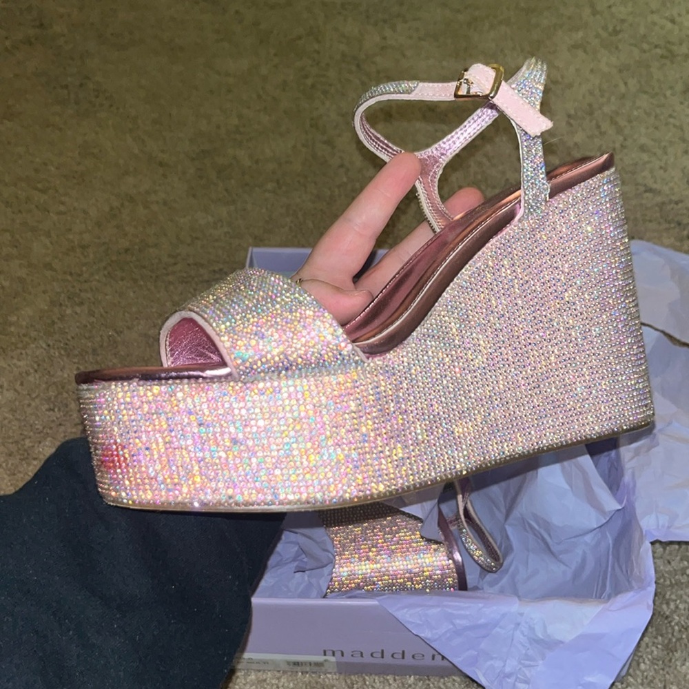 Madden Girl - pink jeweled wedges